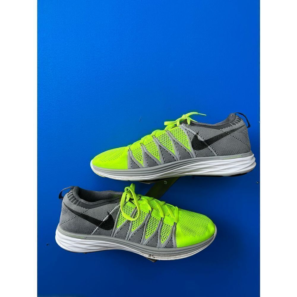 Nike Mens FlyKnit Lunar 2 620465-700 Gray Volt Running Shoes Lace Up Size 13